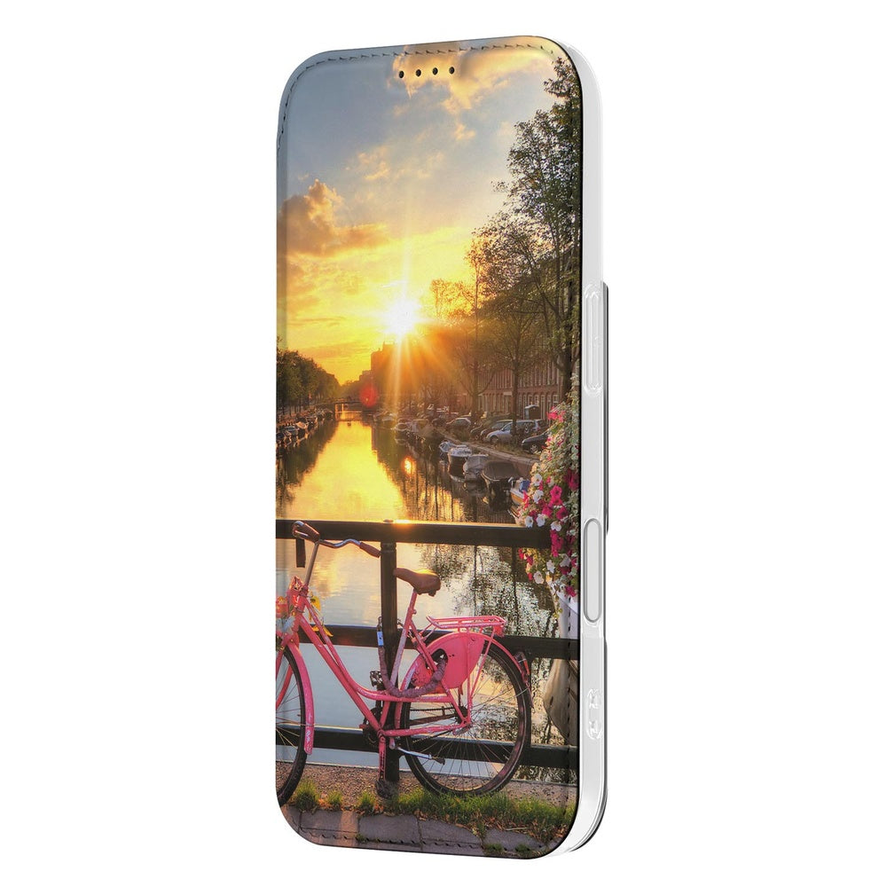 Apple iPhone 17 Book Cover Amsterdamse Grachten book cover Amsterdam canals bike sunset