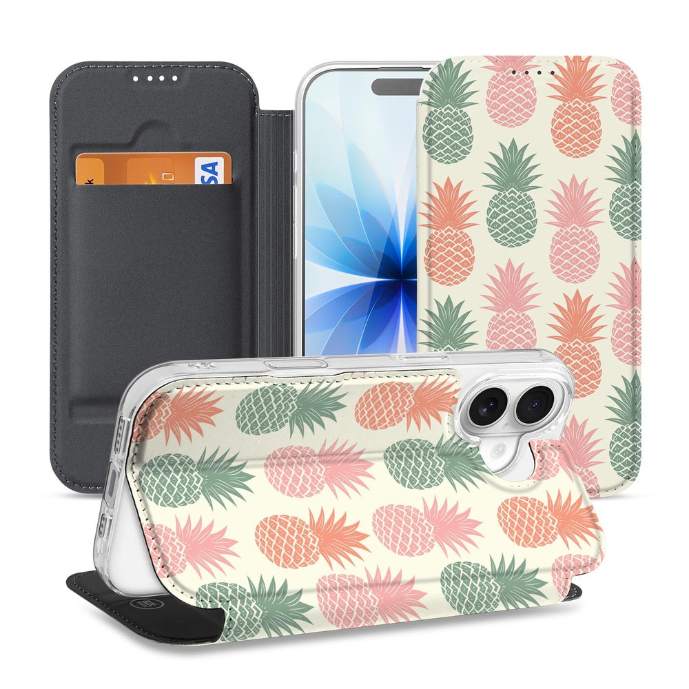 Apple iPhone 17 Book Cover Ananas boek cover ananas print voorkant achterzijde