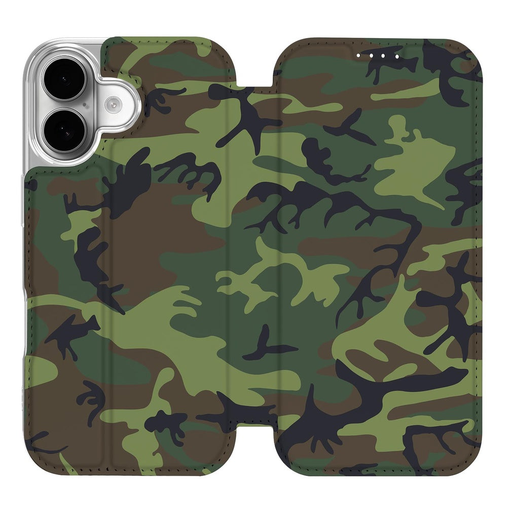 iPhone 17 Bookcase Army Dark bookcase camouflage design voorkant