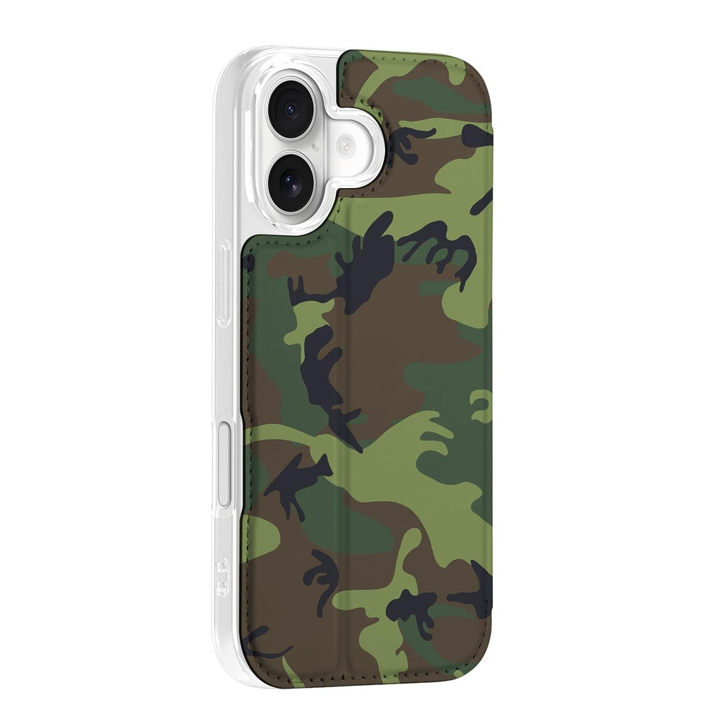 iPhone 17 Bookcase Army Dark camouflage design achterkant