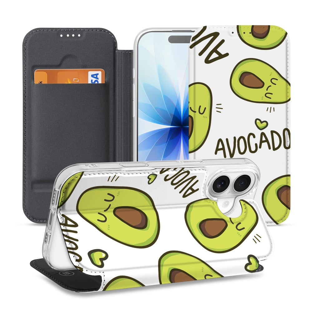 Apple iPhone 17 Book Wallet Case Avocado Singing design voorkant achterzijde
