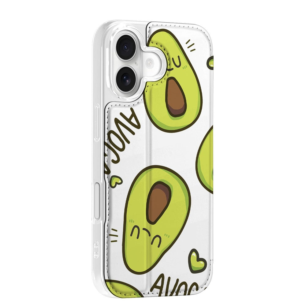Apple iPhone 17 Book Wallet Case Avocado Singing ontwerp zijkant