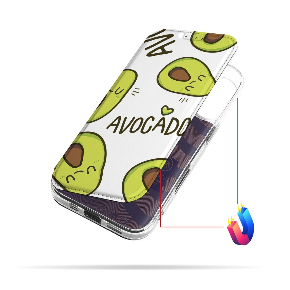 Apple iPhone 17 Book Wallet Case Avocado Singing design bovenaanzicht