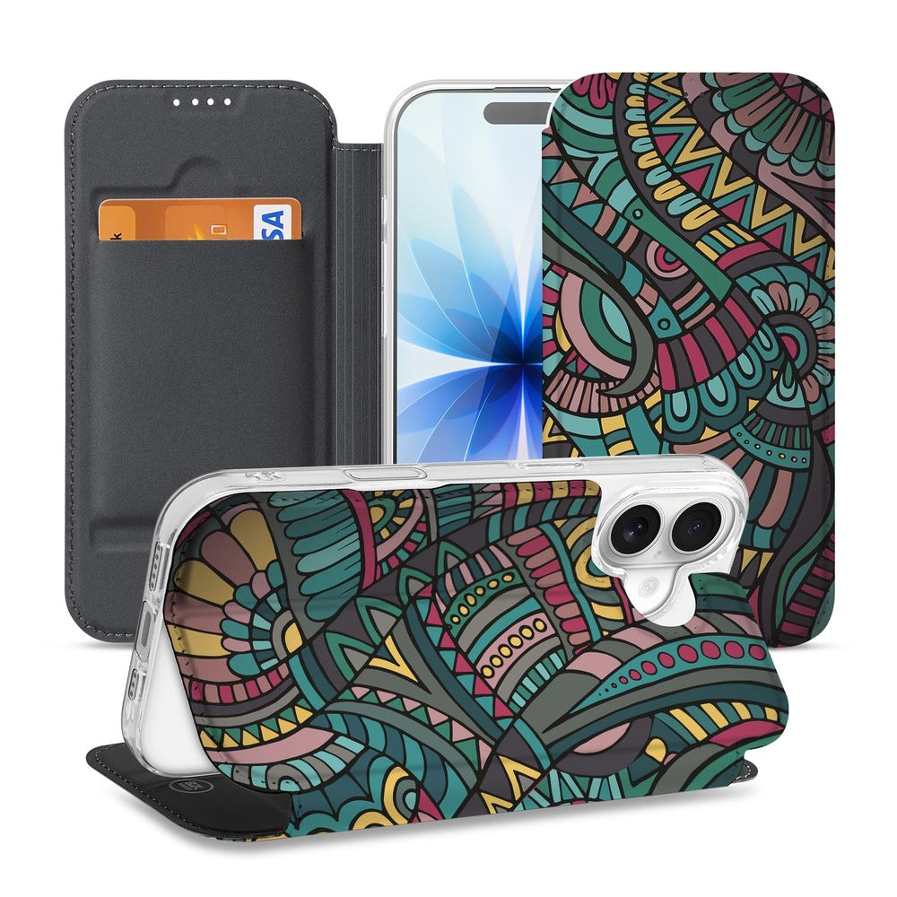 iPhone 17 Flip Style Cover Aztec flipcase design voorkant achterkant