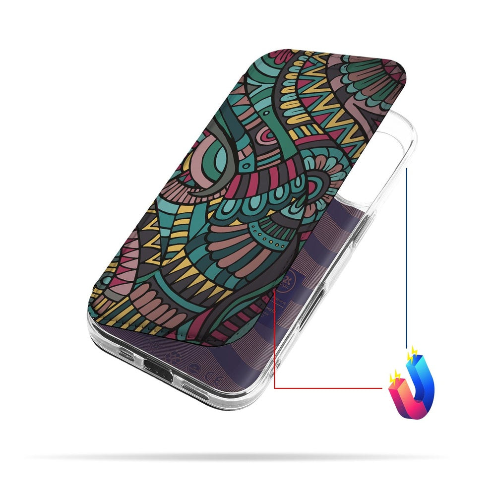 iPhone 17 Flip Style Cover Aztec flip-case retro patroon aanzicht
