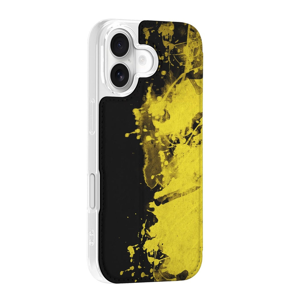 Apple iPhone 17 Stand Case Hoesje Belgie design geel zwart aanzicht