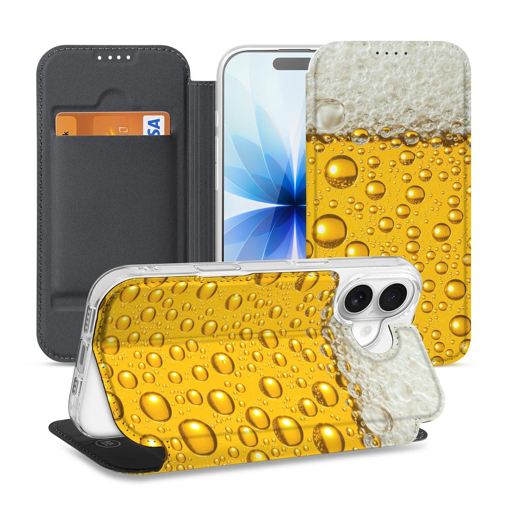Apple iPhone 17 Wallet Case Bier wallet case design met bier en druppels aanzicht
