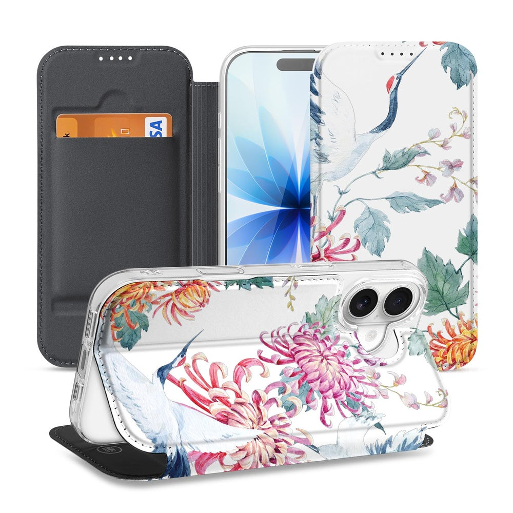 iPhone 17 Book Case Bird Flowers book case bloemen vogeltjes aanzicht