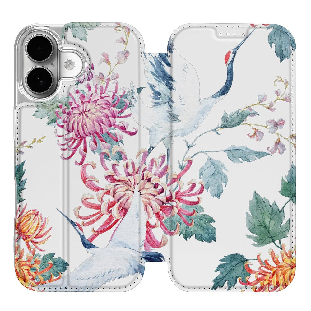 iPhone 17 Book Case Bird Flowers boek hoes bloemen vogels voorkant