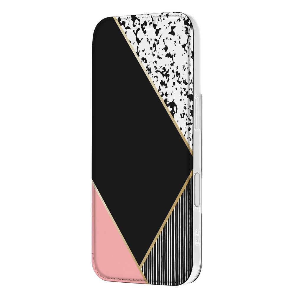 Apple iPhone 17 Book Case Black Pink Shapes book case zwart roze vormen aanzicht