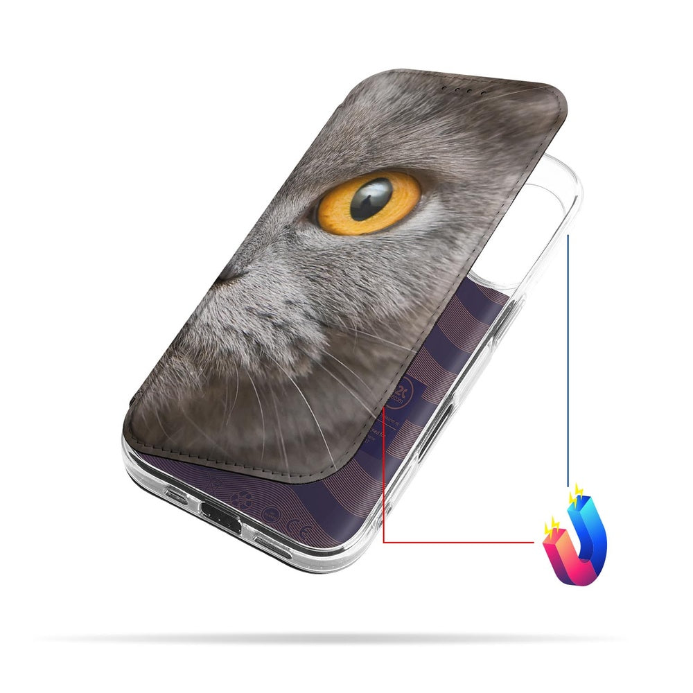 Apple iPhone 17 Book Wallet Case Britse Korthaar design kat aanzicht