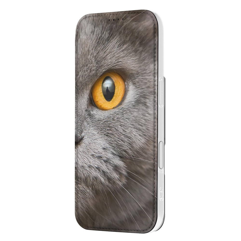 Apple iPhone 17 Book Wallet Case Britse Korthaar boek case kat oog zijaanzicht