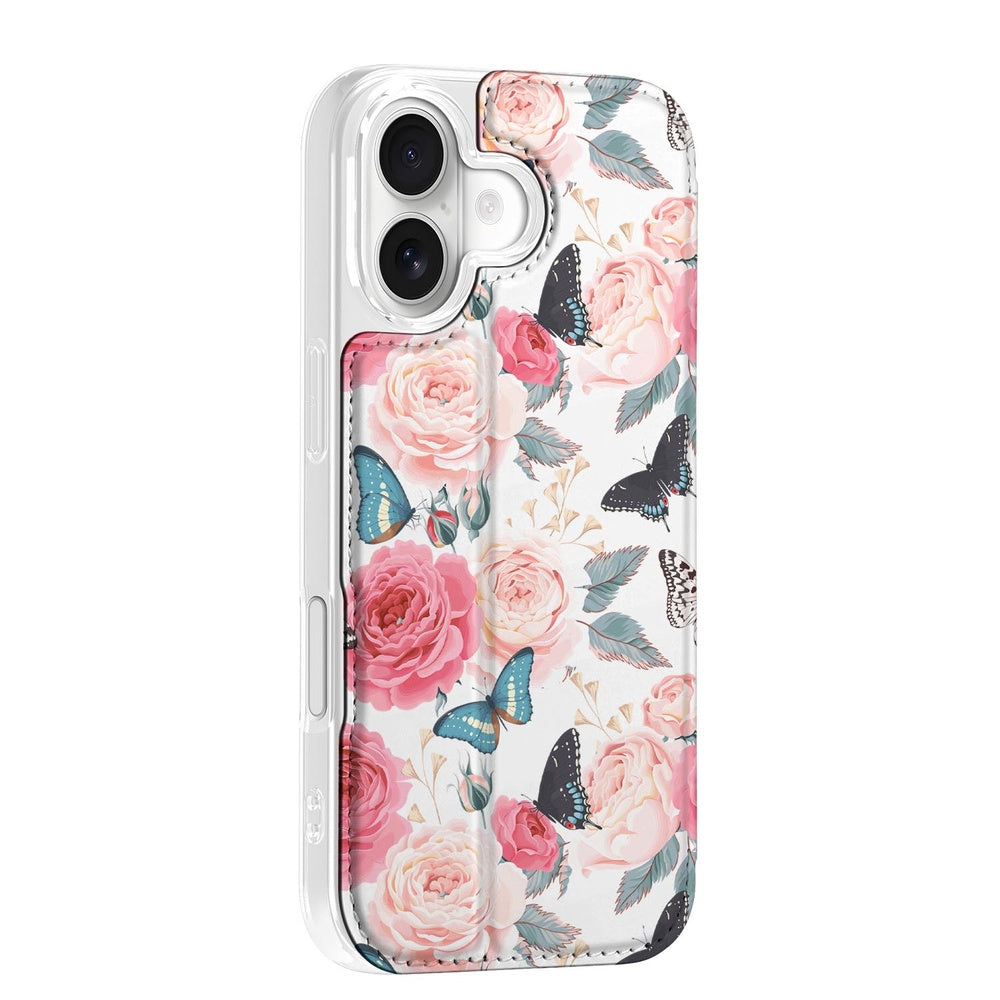 Apple iPhone 17 Flip Style Cover Butterfly Roses design zij aanzicht