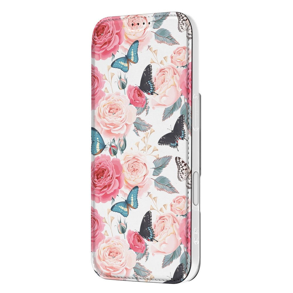 Apple iPhone 17 Flip Style Cover Butterfly Roses design flower butterfly aanzicht