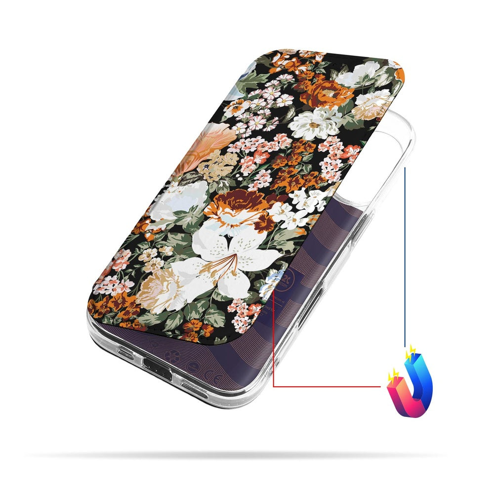 Apple iPhone 17 Smart Cover Hoesje Dark Flowers bloemen ontwerp aanzicht