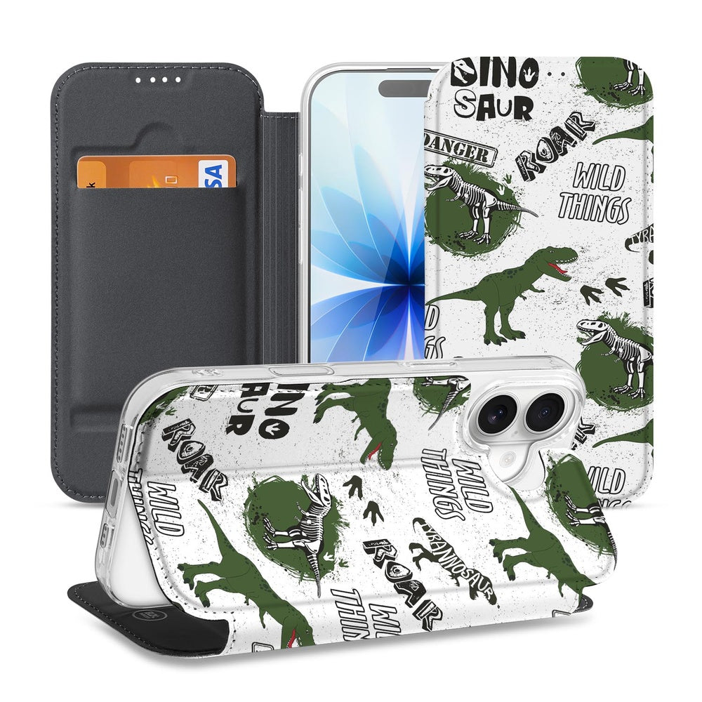 Apple iPhone 17 Stand Case Hoesje Dinosaurus design dino voorkant achterkant
