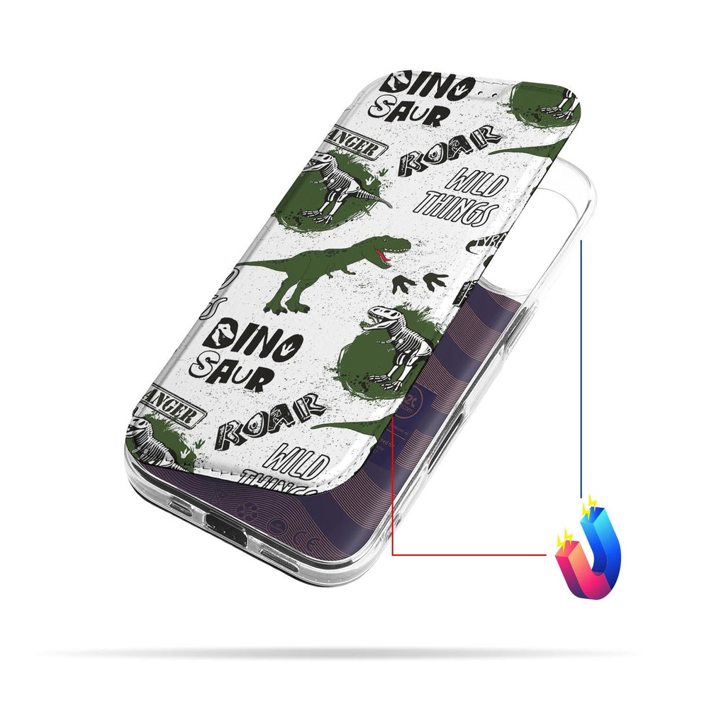 Apple iPhone 17 Stand Case Hoesje Dinosaurus design achterkant