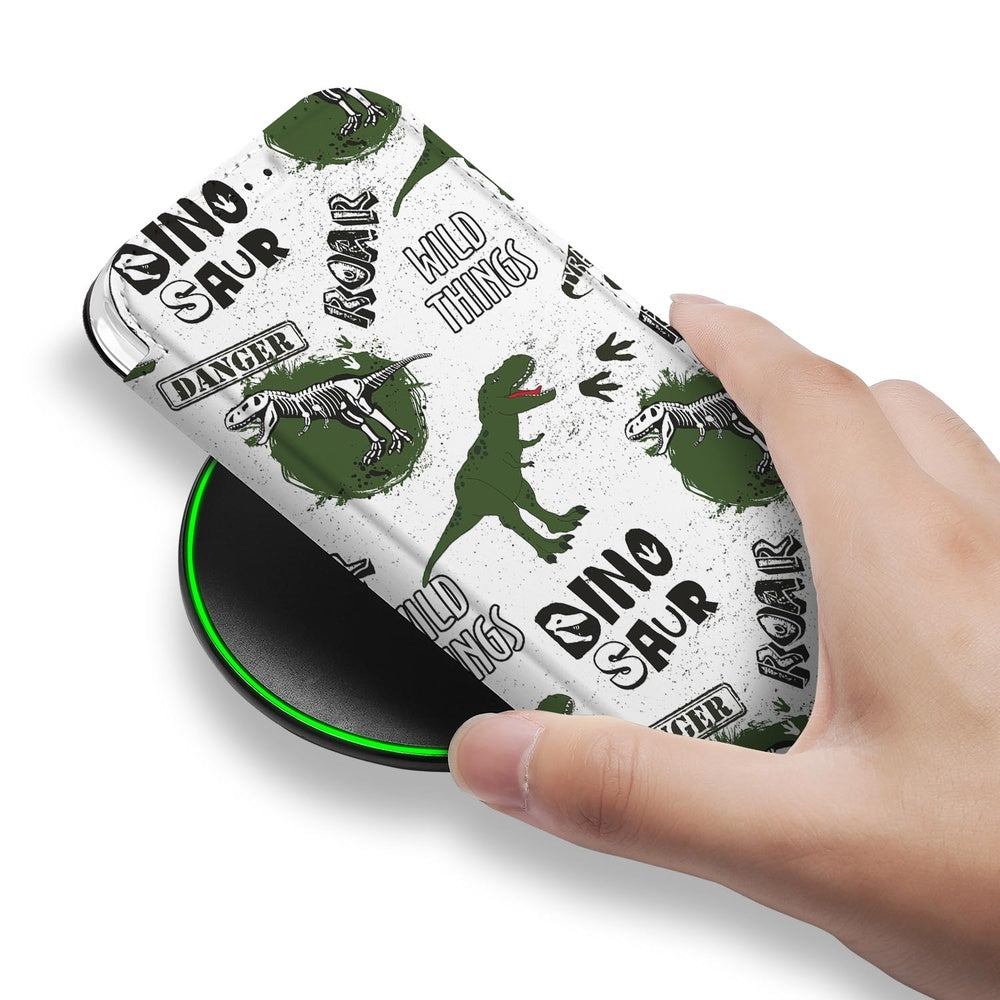 Apple iPhone 17 Stand Case Hoesje Dinosaurus ontwerp hand aanzicht