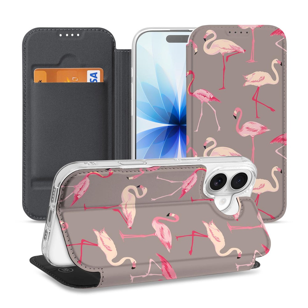 Apple iPhone 17 Book Case Flamingo boekhoes flamingo design aanzicht