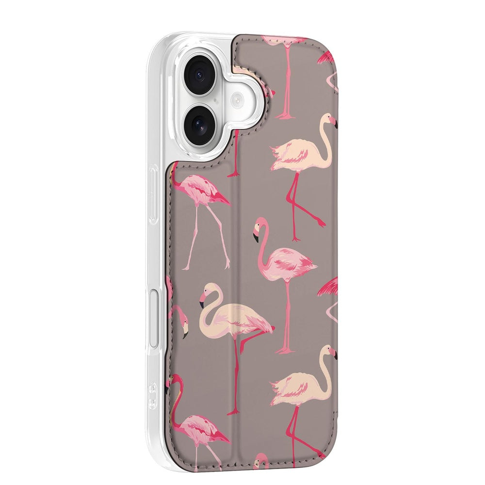 Apple iPhone 17 Book Case Flamingo boekcase flamingo design zijkant