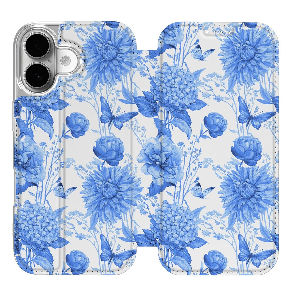 Apple iPhone 17 Book Case Flowers Blue bloemenprint design voorkant