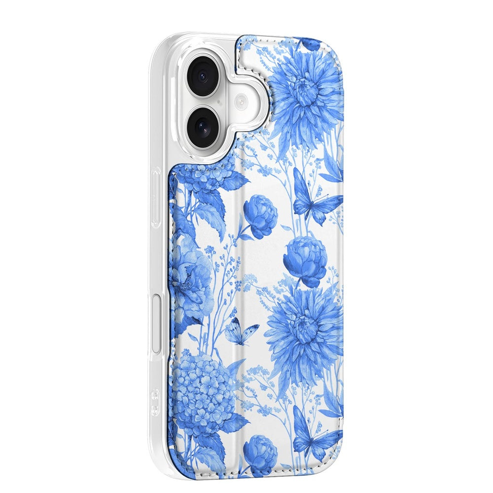 Apple iPhone 17 Book Case Flowers Blue bloemenprint achterkant