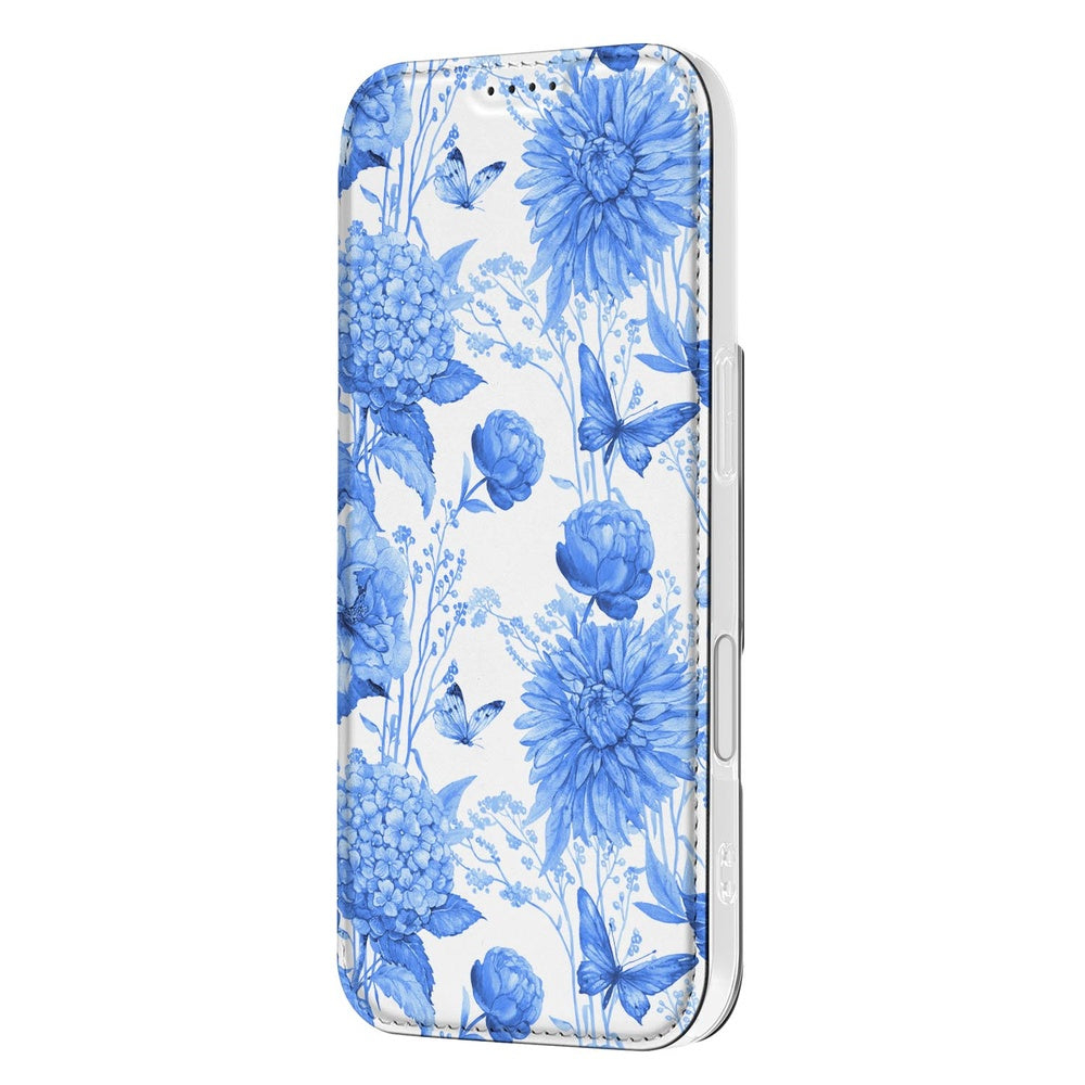 Apple iPhone 17 Book Case Flowers Blue flowers design voorkant