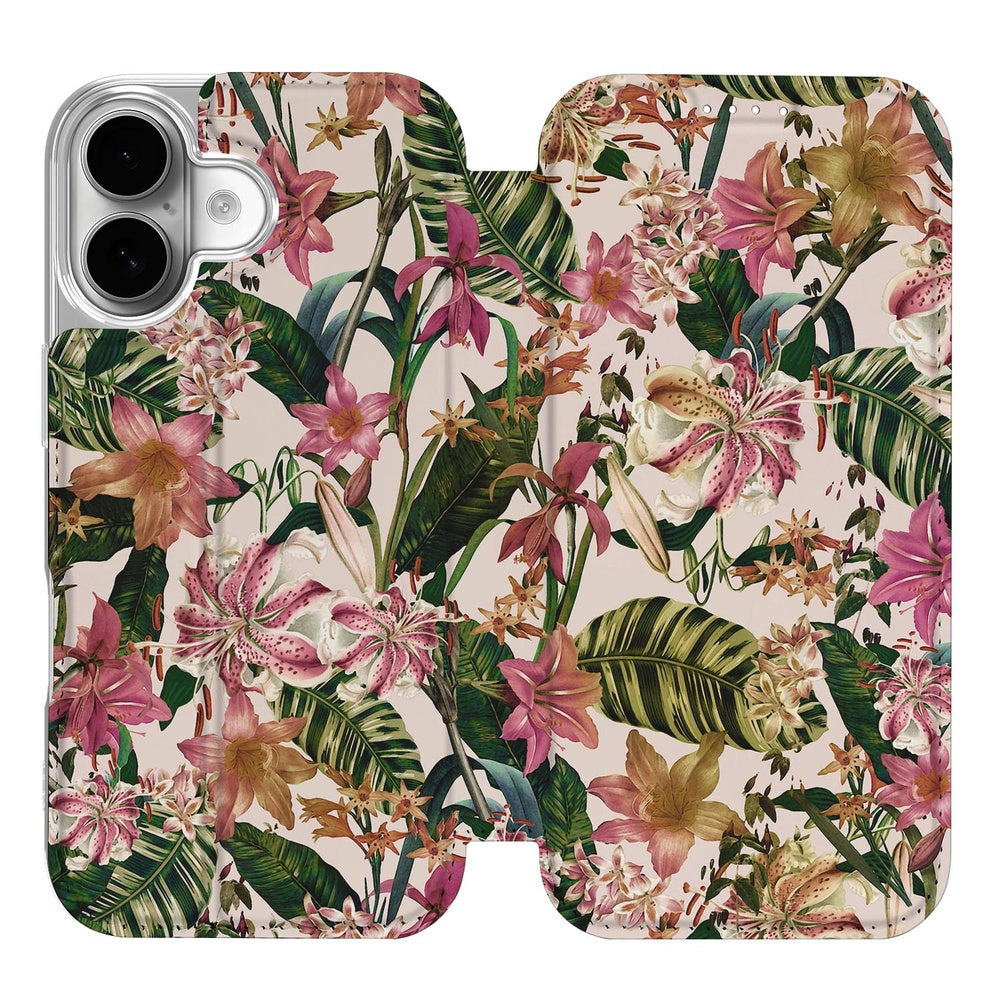 iPhone 17 Book Case Flowers bookcase bloemenmotief voorzijde