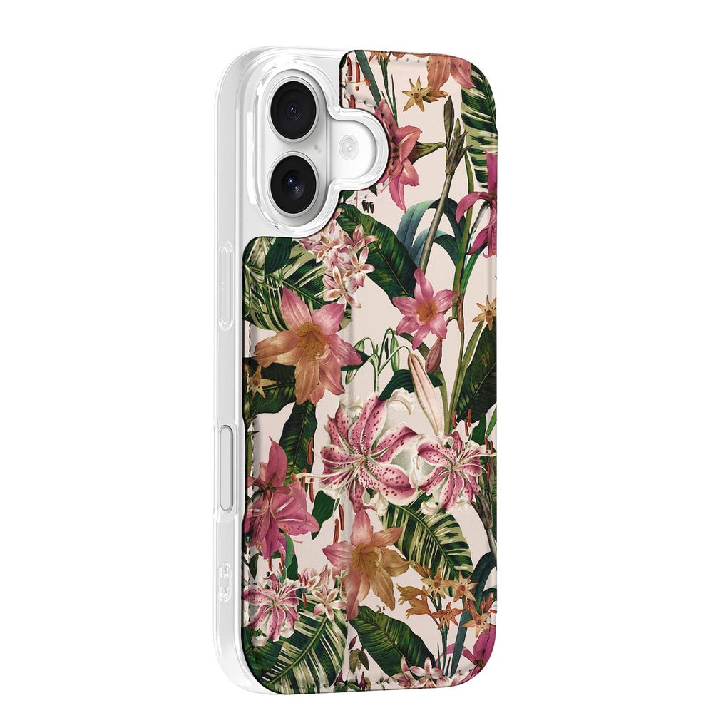 iPhone 17 Book Case Flowers bloemenmotief zijaanzicht