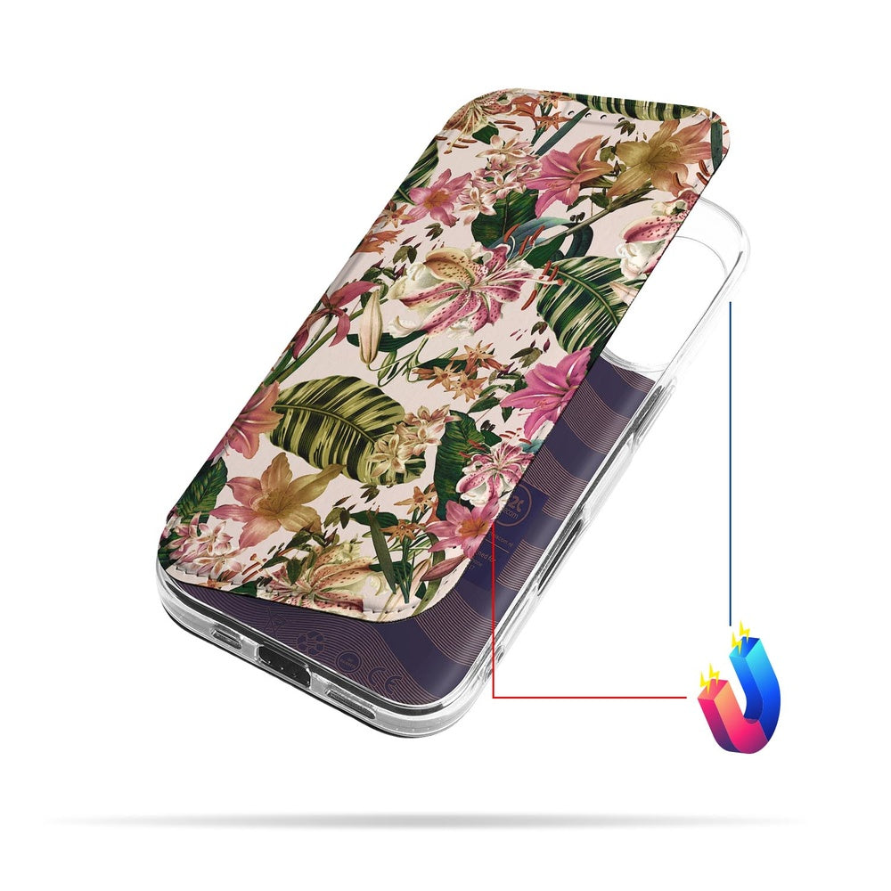 iPhone 17 Book Case Flowers boekcase bloemen aanzicht