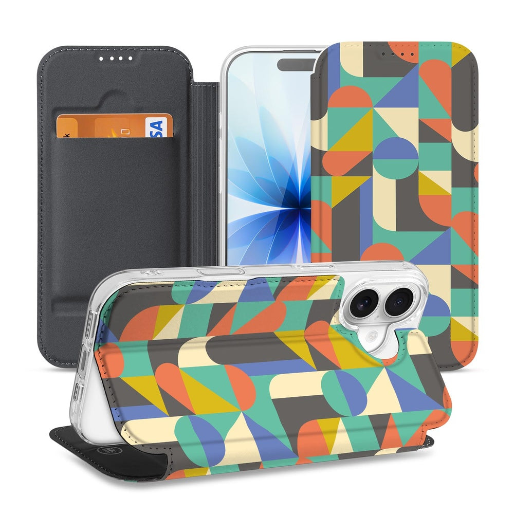 Apple iPhone 17 Book Cover Funky Retro design kleurrijk patroon aanzicht