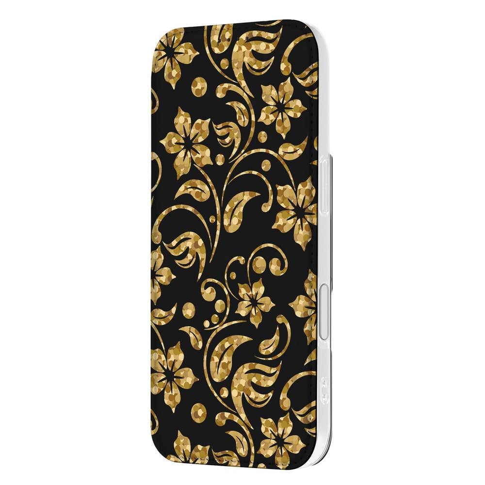 Book Wallet Case Apple iPhone 17 Gouden BloemenBC bloemen zwart design aanzicht