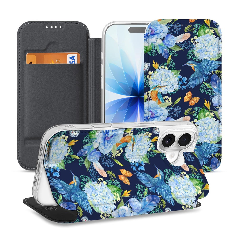 Flip Style Cover Apple iPhone 17 IJsvogel bloemen kleuren design aanzicht