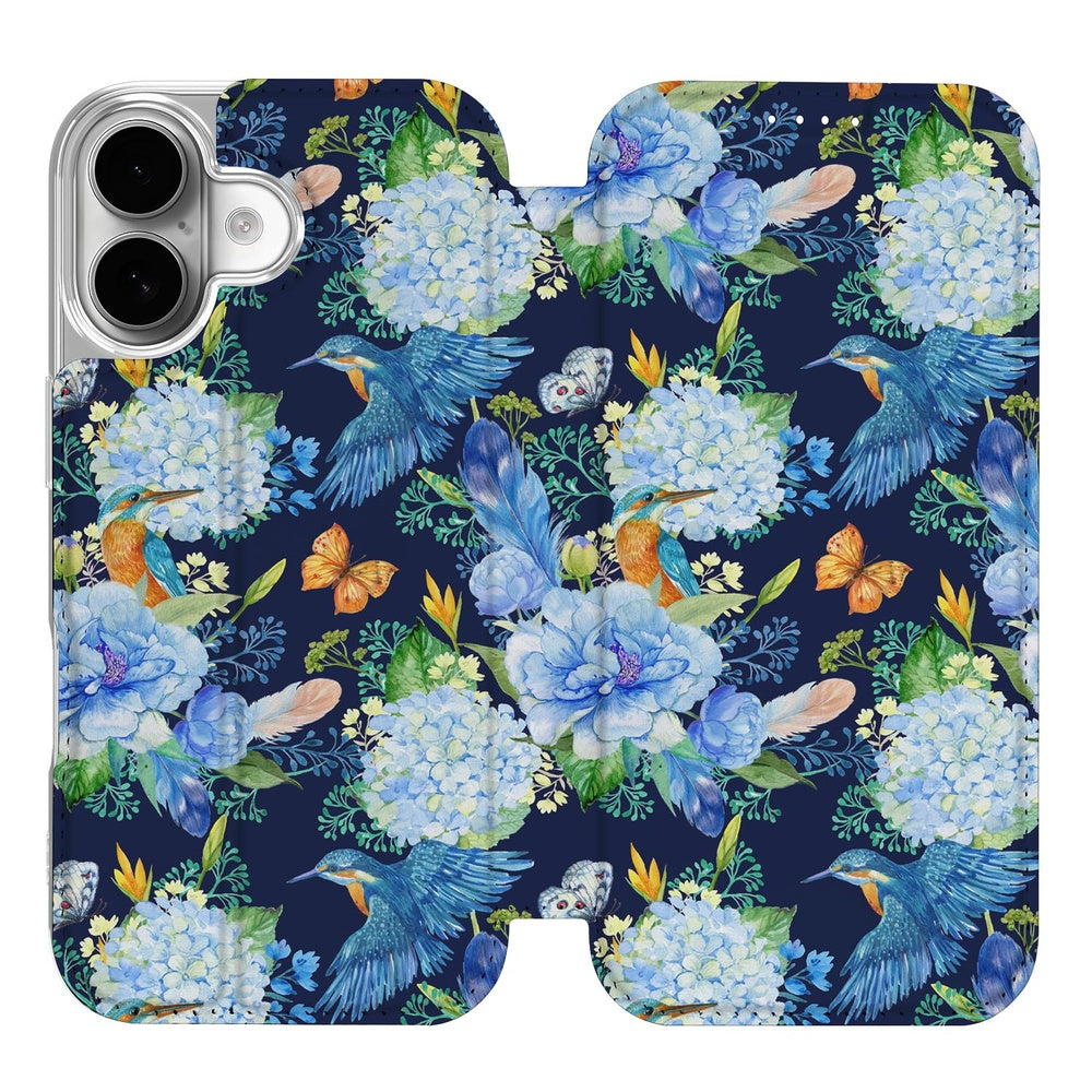 Flip Style Cover Apple iPhone 17 IJsvogel bloem motief blauw voorkant