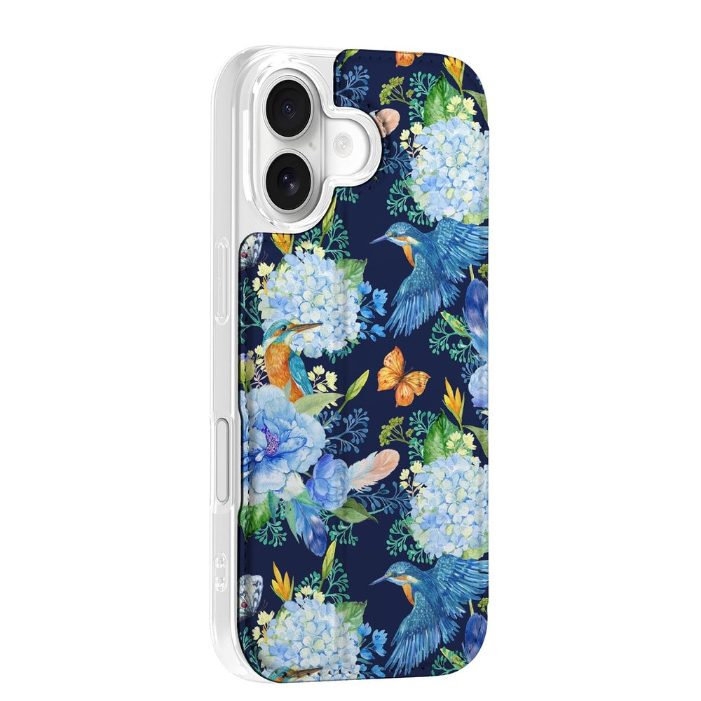 Flip Style Cover Apple iPhone 17 IJsvogel ontwerp bloemen vogels zijaanzicht