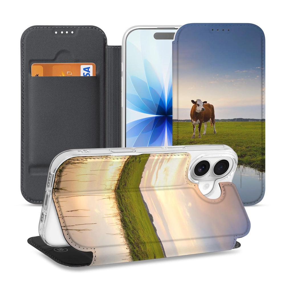 Stand Case Hoesje Apple iPhone 17 Koe design koe grazen zonsondergang aanzicht