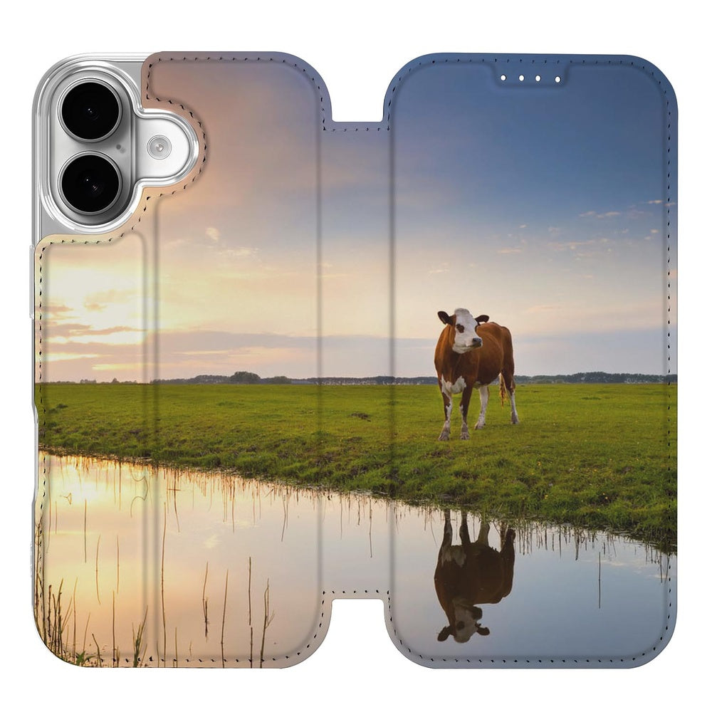 Stand Case Hoesje Apple iPhone 17 Koe koe zonsondergang design voorzijde