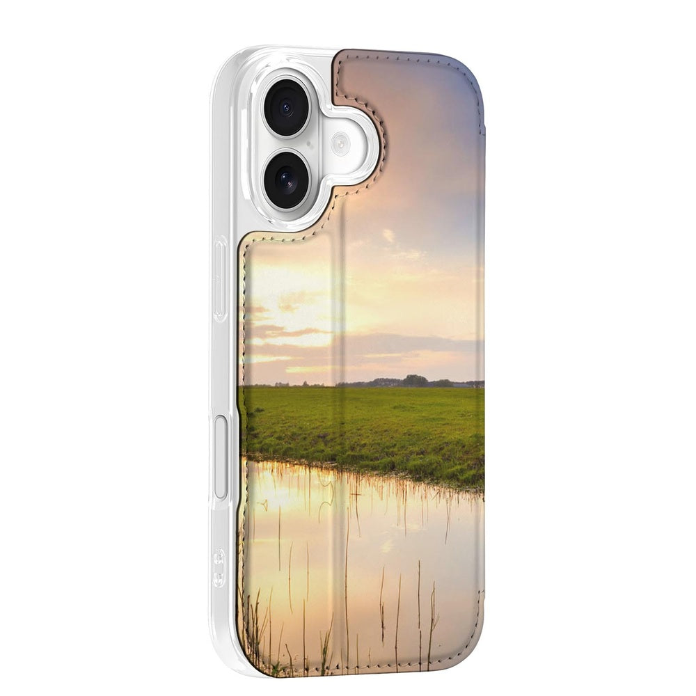 Stand Case Hoesje Apple iPhone 17 Koe koe zonsondergang landschap aanzicht