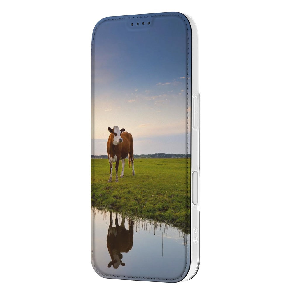 Stand Case Hoesje Apple iPhone 17 Koe koe grazen zonsondergang design aanzicht