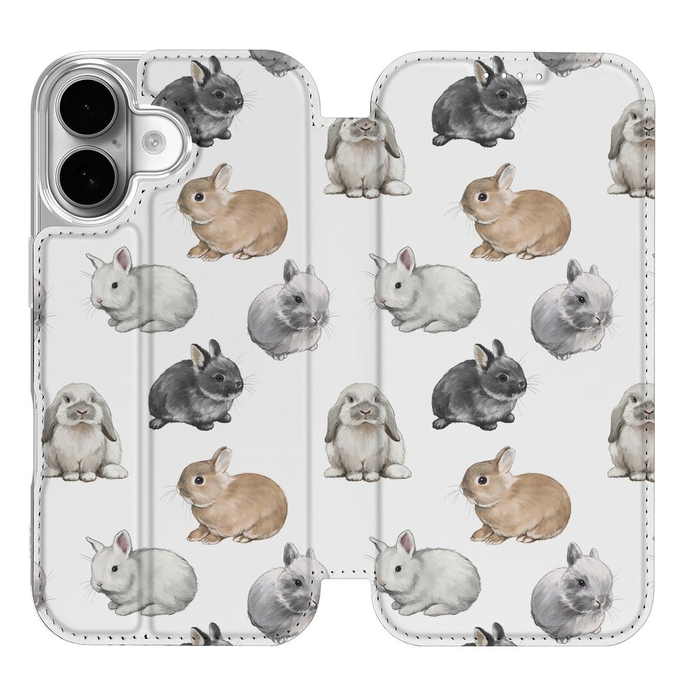 Bookcase Apple iPhone 17 Konijntjes konijntjes PU-leer ontwerp voorkant