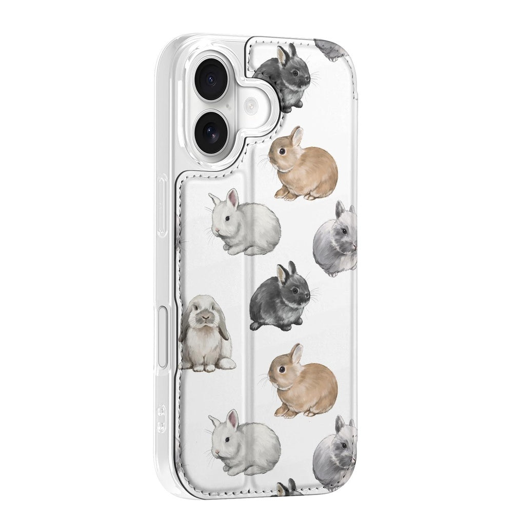 Bookcase Apple iPhone 17 Konijntjes boekcase konijntjes kunstleer design zijkant