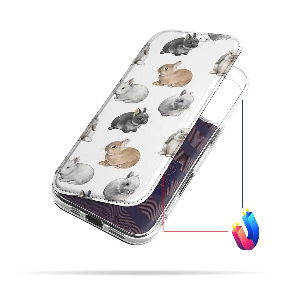 Bookcase Apple iPhone 17 Konijntjes konijntjes PU-leer design aanzicht