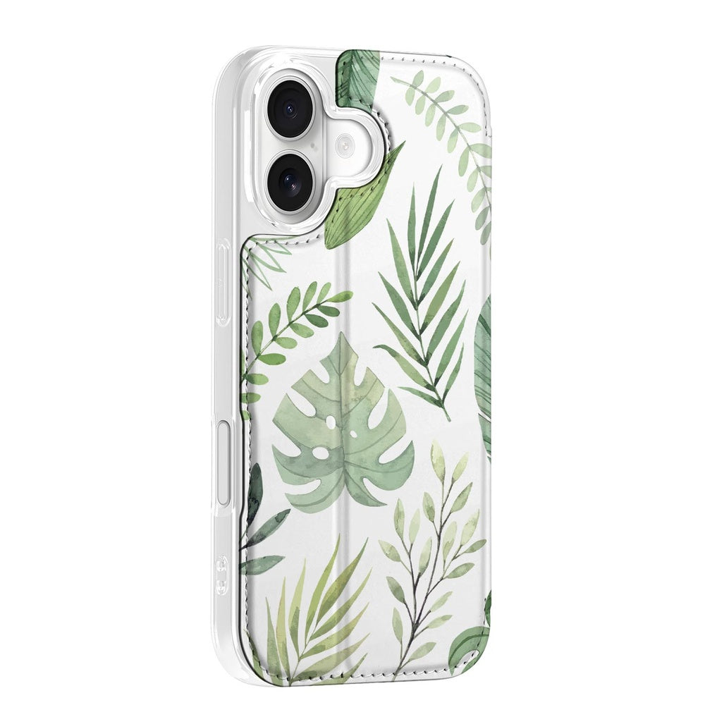 Telefoonhoesje Apple iPhone 17 Leaves bookcase bladeren groen aanzicht