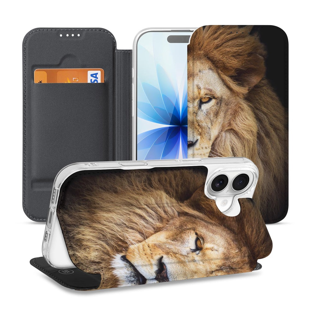Book Wallet Case Apple iPhone 17 Leeuw leeuwenprint vooraanzicht