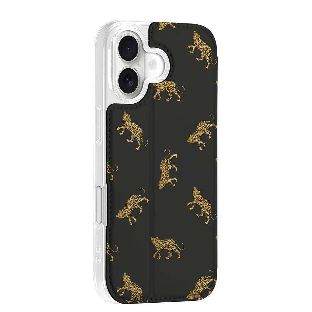 Standcase Hoesje Apple iPhone 17 Leopards Book Case Leopards design zijkant