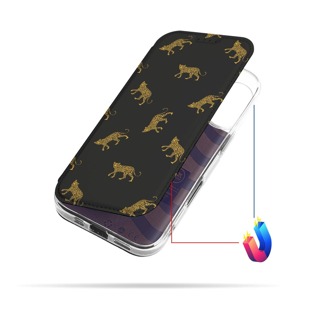 Standcase Hoesje Apple iPhone 17 Leopards design boek case bovenaanzicht