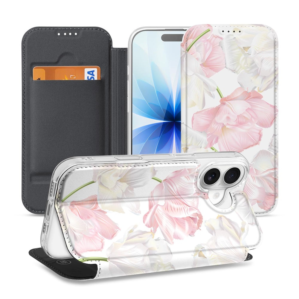Smart Cover Hoesje Apple iPhone 17 Lovely Flowers boekcase voorkant achterkant zijaanzicht