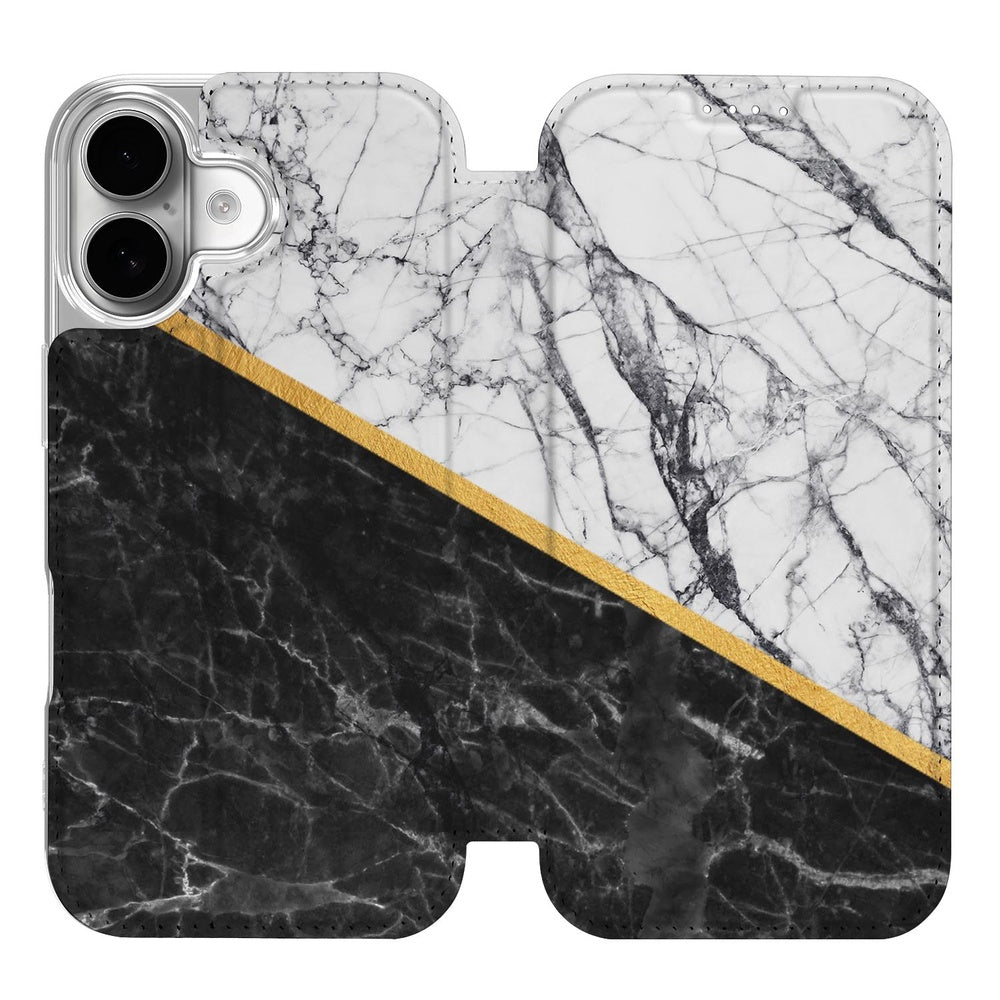Stand Case Hoesje iPhone 17 Marble White Black marmer zwart wit design voorkant
