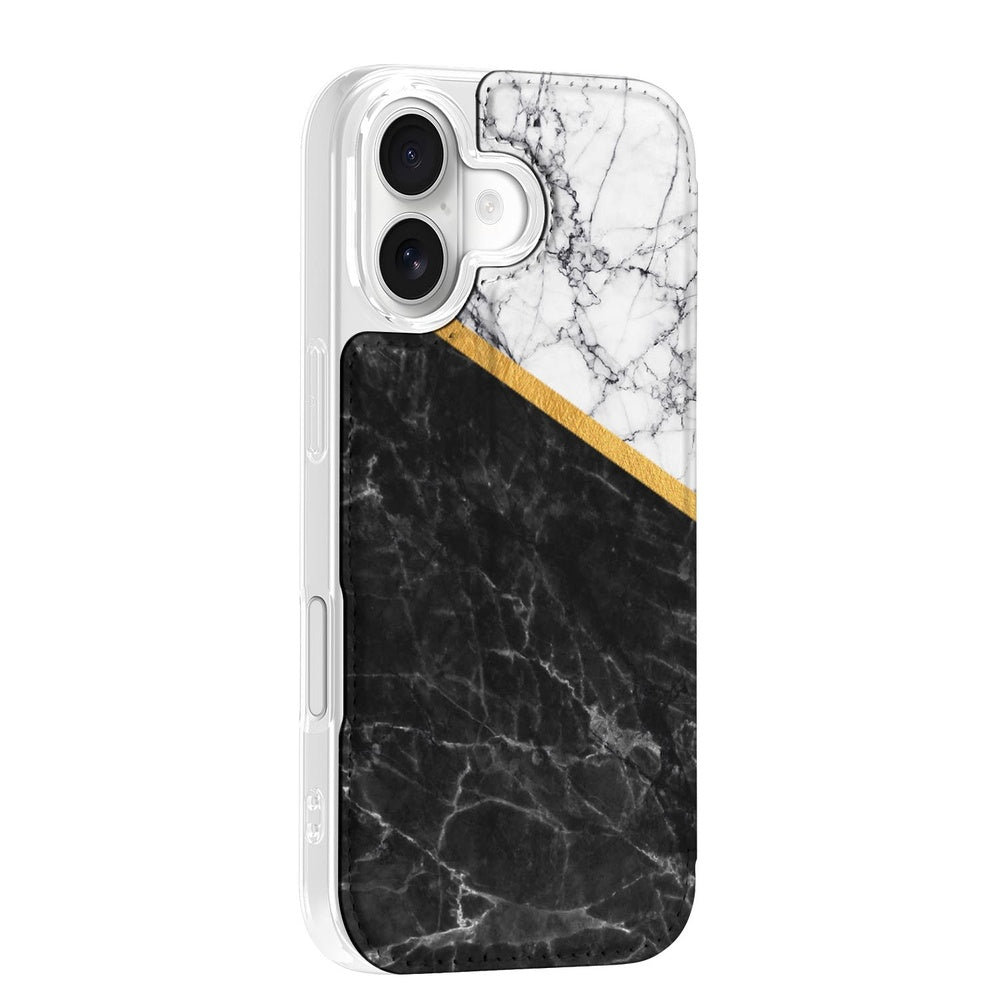 Stand Case Hoesje iPhone 17 Marble White Black zwart wit marmer design aanzicht