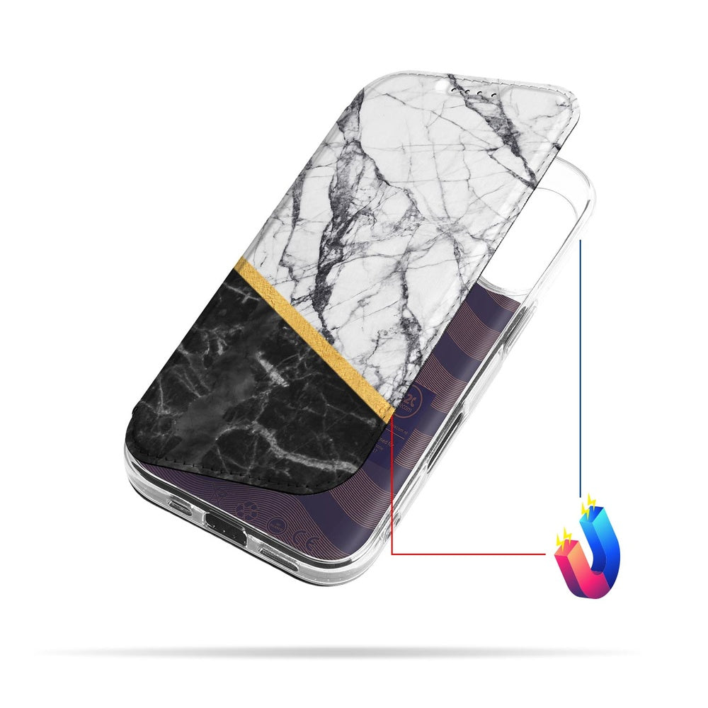 Stand Case Hoesje iPhone 17 Marble White Black achterzijde marmer wit zwart design